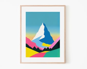 Majestuoso Matterhorn / Impresión de arte de simplicidad / Arte de montaña / Impresión de arte de moda vintage / Decoración de pared / Inspiración en la naturaleza / Impresión de arte paisajístico