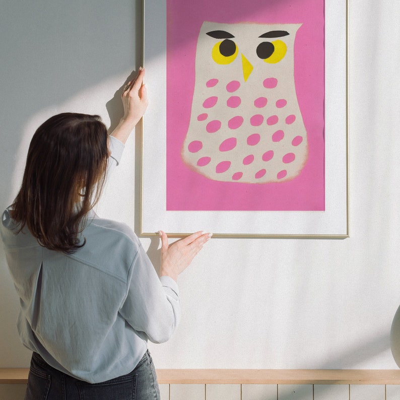 Abstract Owl Nature's Pink Beauty Retro Poster Boho Art Pastel Wall Art Minimalist Home Decor Wildlife Illustration Pink Aesthetic image 7