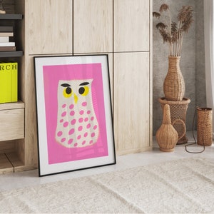 Abstract Owl Nature's Pink Beauty Retro Poster Boho Art Pastel Wall Art Minimalist Home Decor Wildlife Illustration Pink Aesthetic image 3