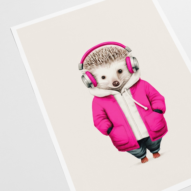 Hedgehog Art Print Hip Hop Vibes, Retro Vintage Poster, Animal Wall Art, Music Lover Gift, Living Room, Studio, or Teen Room, Printable image 3