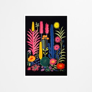 Midnight Garden Art Print Minimalist Nighttime Flora Floral Art Minimalist Art Bedroom Decor Botanical Art Digital Download image 2