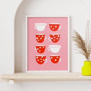 Polka Dot Teacup Red White Kitchen Decor Retro Poster Retro Art Teacup Wall Art Kitchen Decor Red and White Decor Polka Dot Print image 8