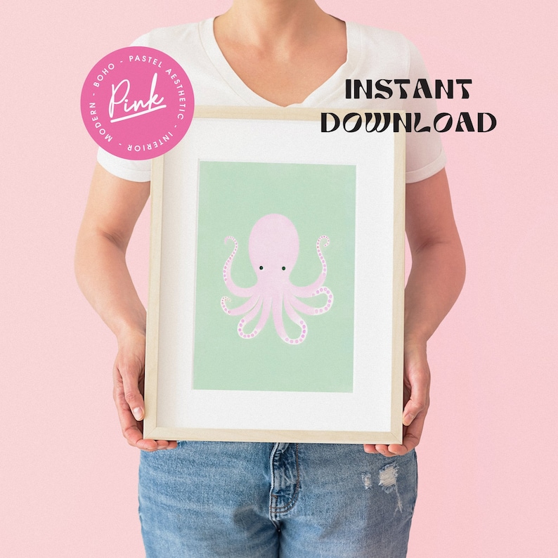 Mysterious Octopus Minimalist Graphic Art Print Sea Creature Vintage Trendy Art Print Nautical Wall Decor Ocean Theme Art Print image 9