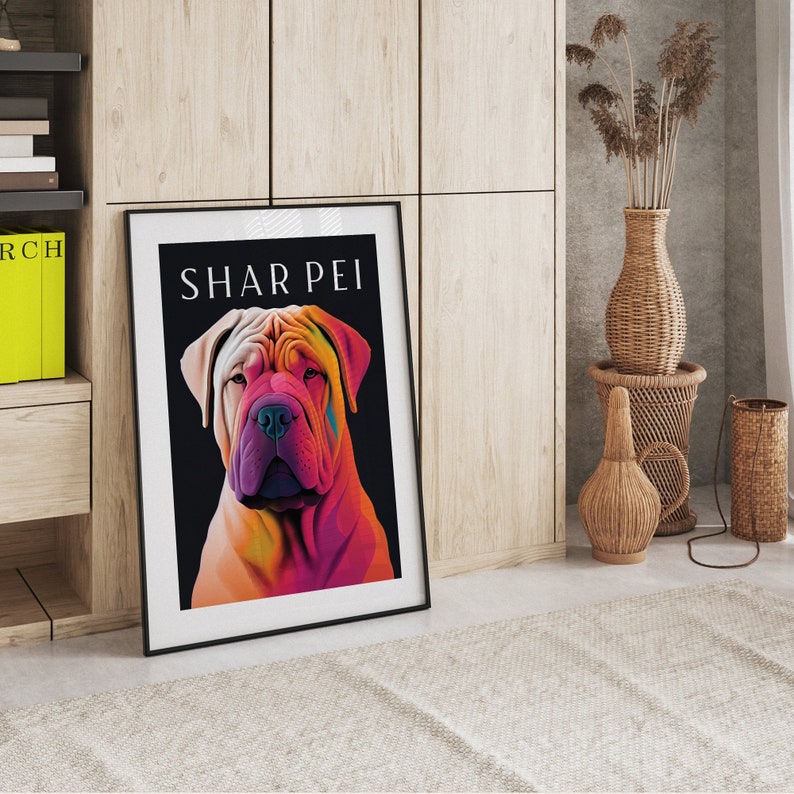 Shar Pei Dog Retro Poster Chinese Breed Art Print Pet Lover Gift Dog Poster Vintage Trendy Art Print Dog Illustration image 7