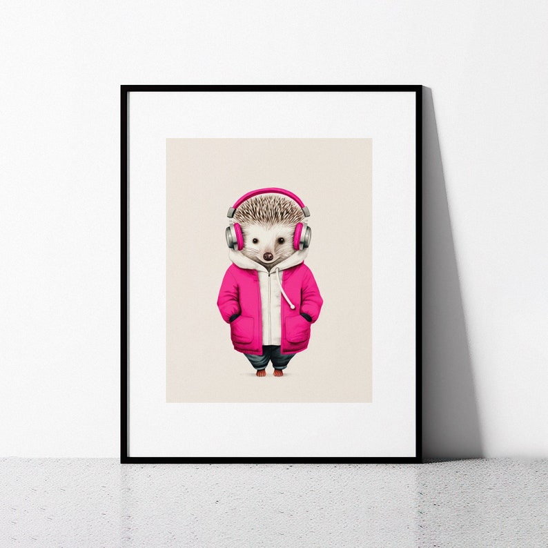 Hedgehog Art Print Hip Hop Vibes, Retro Vintage Poster, Animal Wall Art, Music Lover Gift, Living Room, Studio, or Teen Room, Printable image 8