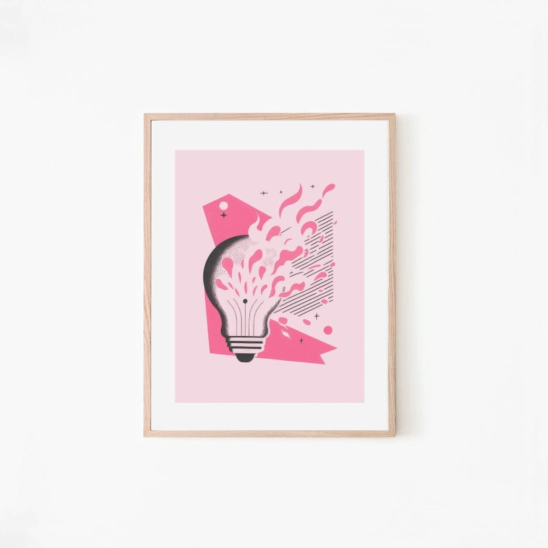 Flowing Ideas Pink Retro Poster Printable Wall Art Digital Download Vintage Illustration Poster Cute Office Wall Art Decor image 1