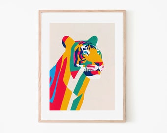 Roaring Tiger | Illusion | Colorful Art Print | Wildlife Art | Vintage Trendy Art Print | Zoo Poster | Jungle Theme Art Print Print