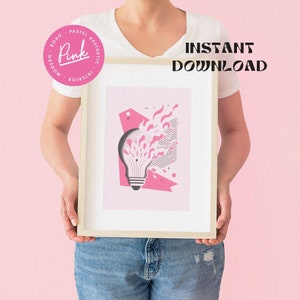 Flowing Ideas Pink Retro Poster Printable Wall Art Digital Download Vintage Illustration Poster Cute Office Wall Art Decor image 6