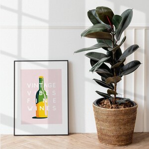 Vintage Vibes Fine Wines Retro Wine Poster Wine Quote Poster Alcohol Poster Kitchen Decor Home Bar Wall Art Pink Pastel Art image 8