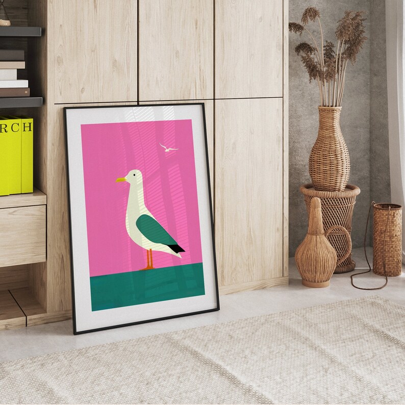 Seagull Serenade Nostalgic Poster Bird Art Vintage Trendy Art Print Wall Decor Coastal Theme Art Print Beach Decor Print Poster image 7