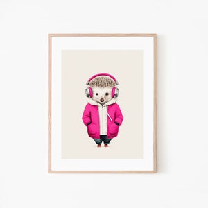 Hedgehog Art Print Hip Hop Vibes, Retro Vintage Poster, Animal Wall Art, Music Lover Gift, Living Room, Studio, or Teen Room, Printable image 5