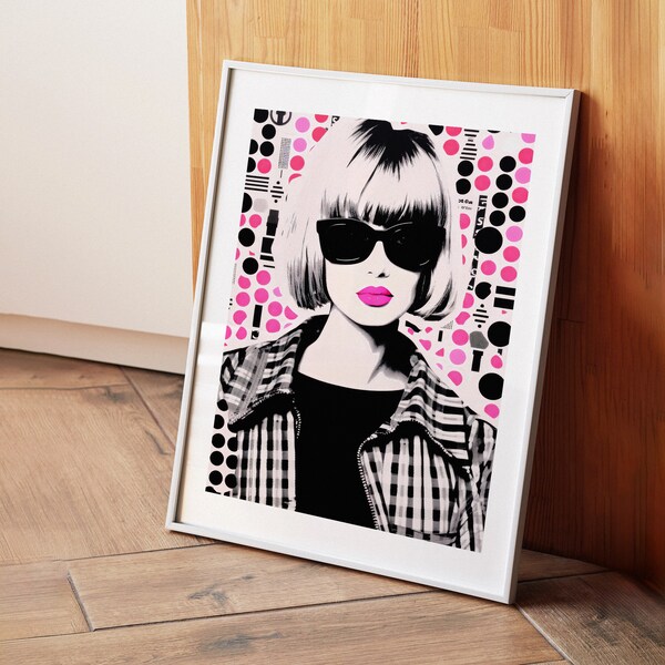 Fashion Girl Poster Pink Punk, Vintage Retro Art Print, Retro Wall Art, Glam Chic, Bedroom Decor, 80's Revival, Digital Download