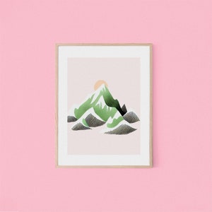 Big Mountain Pink Abstract Korean Trendy Wall Art Boho Wall Art Beige Wall Art Pink Nature Modern Print image 1