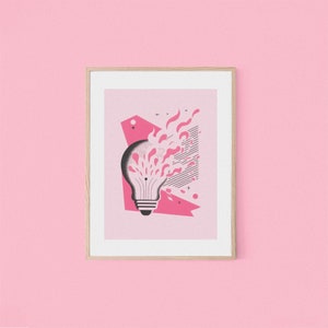 Flowing Ideas Pink Retro Poster Printable Wall Art Digital Download Vintage Illustration Poster Cute Office Wall Art Decor image 9