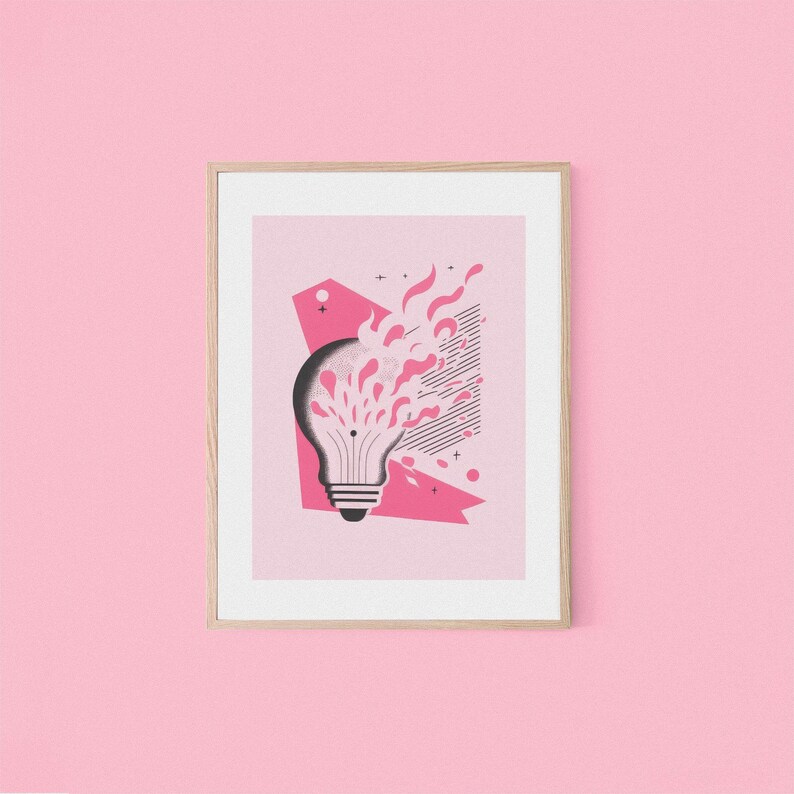 Flowing Ideas Pink Retro Poster Printable Wall Art Digital Download Vintage Illustration Poster Cute Office Wall Art Decor image 9