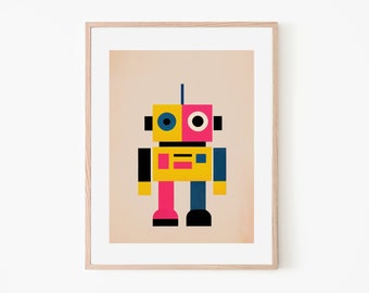 Mechanical Friends | Retro Robot Art Print | Vintage Trendy Art Print | Wall Decor | Technology Art | Sci-Fi Theme | Kids Room Art Print
