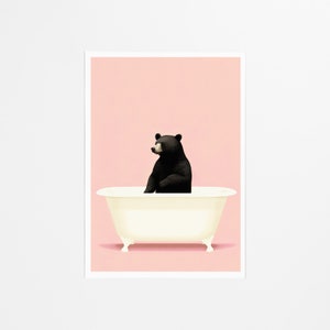 Bear in a Bathtub Pastel Pink, Retro Vintage Art Print, Animal Art, Kids Room Decor, Whimsical Theme, Instant Download image 2