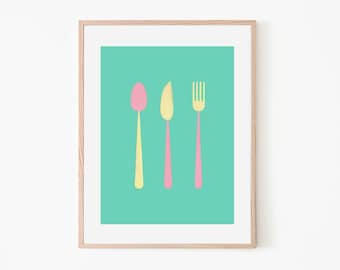 Art Deco Flatware Elegance Retro Poster | Art Deco Print | Vintage Kitchen Decor | Flatware Poster | Modern Food Wall | Retro Kitchen Art