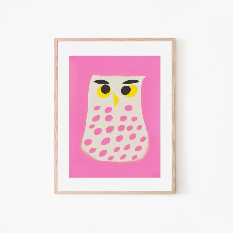 Abstract Owl Nature's Pink Beauty Retro Poster Boho Art Pastel Wall Art Minimalist Home Decor Wildlife Illustration Pink Aesthetic image 2