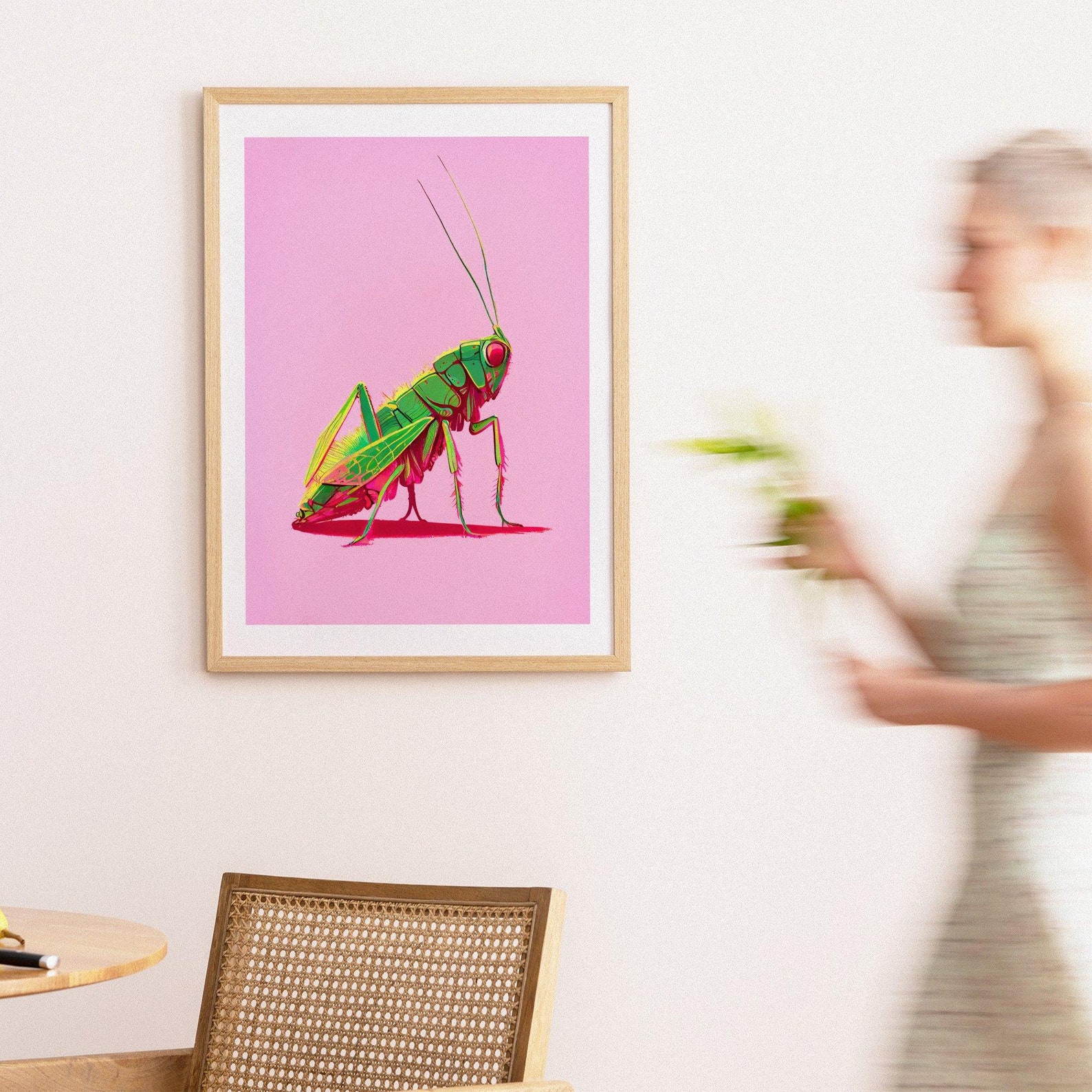 Pink Grasshopper Retro Insect Art Retro Poster Entomology Wall Art ...