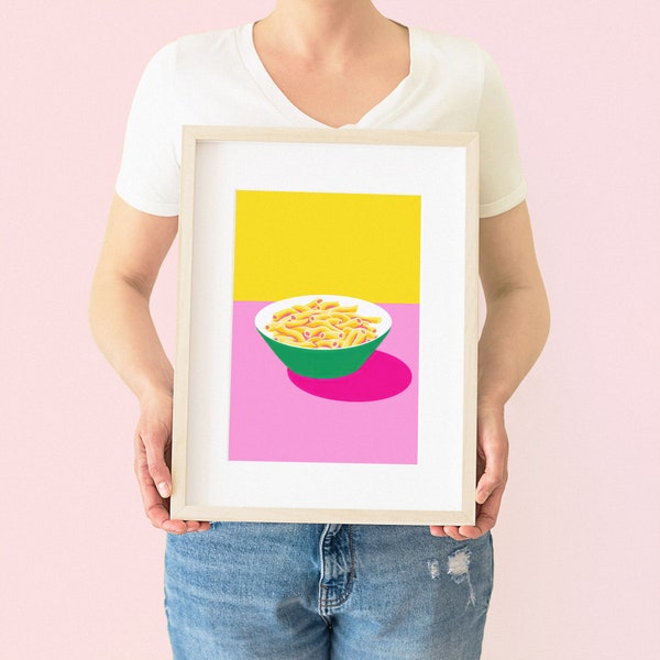 Pasta Poster Pesto Schüssel, Retro Vintage Küchenkunst, Mid-Century Food Illustration, Einladendes Esszimmer Dekor, Instant Download