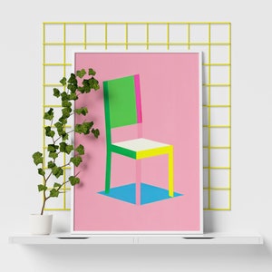 Futuristic Pink Chair Bold Retro Art Print Design Art Vintage Trendy Art Print 60s Graphic Design Inspired Modern Furniture Art image 2