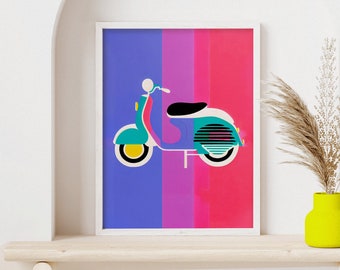 Vintage Scooter Retro Poster | Pop Art Bedrooms Wall Art | Lifestyle Decor Gift For Her | Italy Girls Room | Motorcycle Retro Art