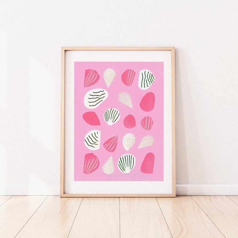 Seashore Seashell Dream Retro Poster Pink Wall Art Print Beach Art Cottage Decor Ocean Poster Beachhouse Decor Marine image 2