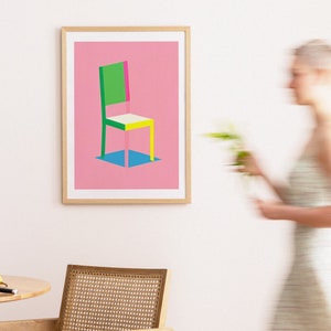 Futuristic Pink Chair Bold Retro Art Print Design Art Vintage Trendy Art Print 60s Graphic Design Inspired Modern Furniture Art image 4