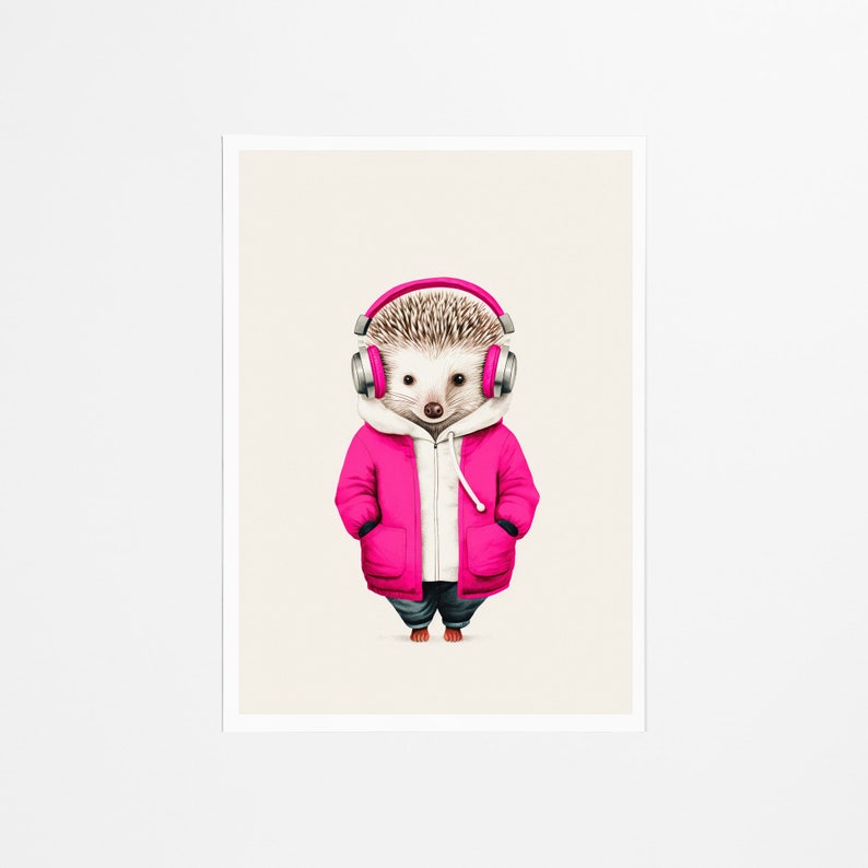 Hedgehog Art Print Hip Hop Vibes, Retro Vintage Poster, Animal Wall Art, Music Lover Gift, Living Room, Studio, or Teen Room, Printable image 2