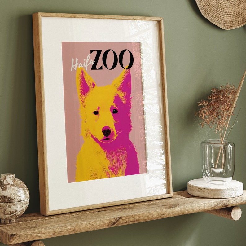 Haifa Zoo Retro Poster Retro Dog Portrait Colorful & Funky Israel Travel Poster Canine Art Wall Art Vintage Animal Pet Art Print image 6