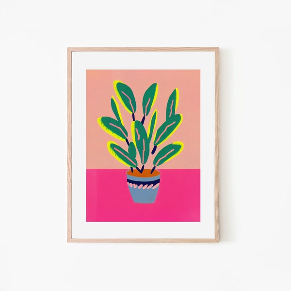 Pink Garden Zamioculcas Zamiifolia ZZ Plant Elegance Retro Poster | Botanical Art | Boho Wall Decor | Gift for Gardeners | Vintage Style