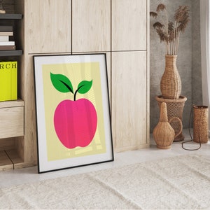 Minimalist Apple 70s Pop Art Retro Poster Fruit Wall Decor Kitchen Wall Art Pop Art Prints 70s Style Decor Minimalist Fruit Poster image 3