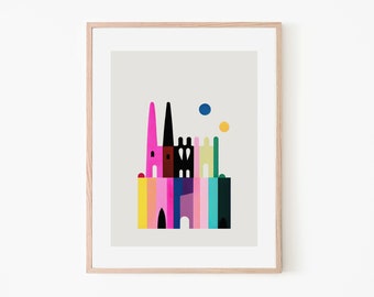 Abstract Sagrada Familia Travel Retro Poster | Spain Travel | Minimalist Architecture Art | Vintage Wall Decor | Barcelona Art Print