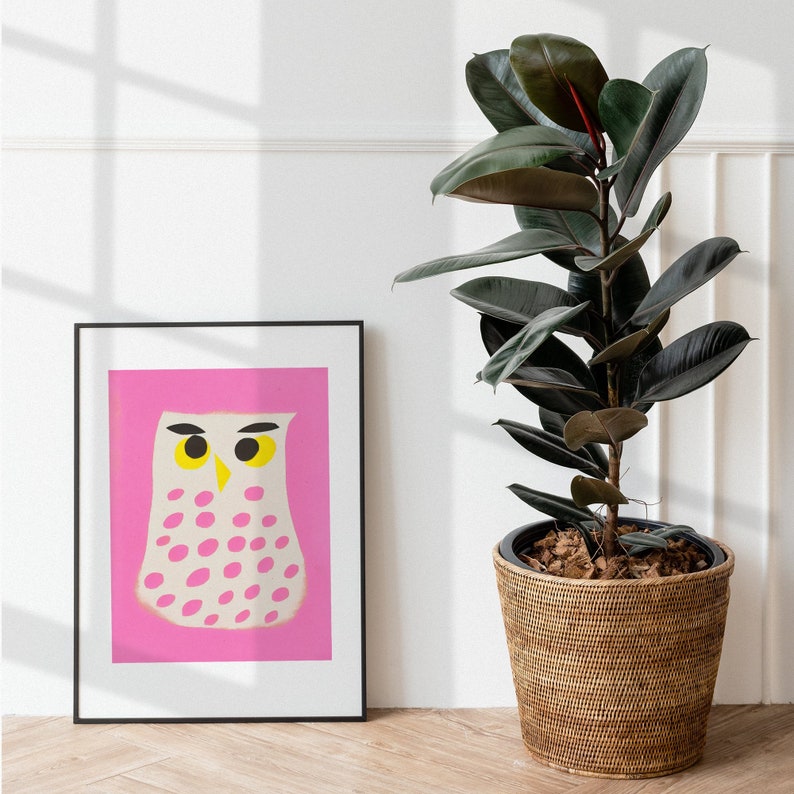 Abstract Owl Nature's Pink Beauty Retro Poster Boho Art Pastel Wall Art Minimalist Home Decor Wildlife Illustration Pink Aesthetic image 5