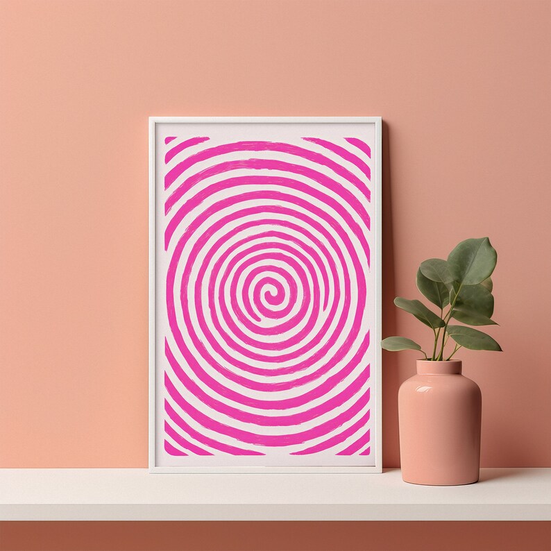 Spiral Poster Pink Twist, Abstract Art Print, Vintage Retro, Wall Decor, Living Room Art, Mid-Century Modern, Boho, Digital Download image 9