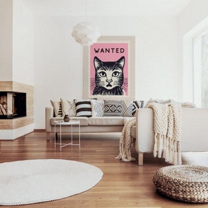 Vintage Pink Cat Wanted Stamp Retro Poster Pink Wall Art Gift for Cat Lovers Boho Vintage Decor Vintage Art image 7