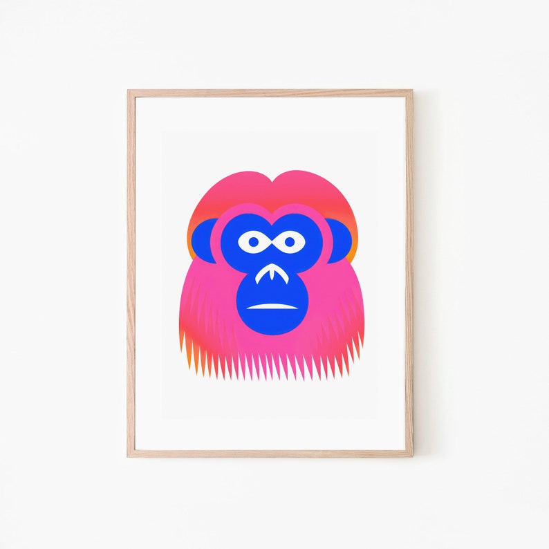 Nineties Baboon Art Print Folk Charm in Minimalism Animal Art Print Retro Wall Art Nursery Art Retro Wall Art Printable image 5