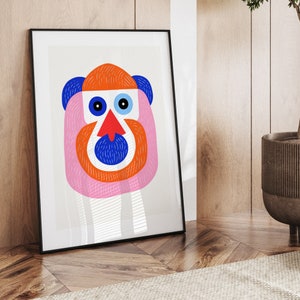 Pink Baboon Scandinavian Art Print Animal Art Print Nursery Art Eclectic Art Printable Art image 8