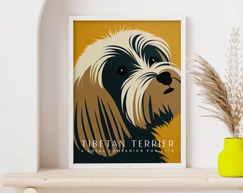 Tibetan Terrier | Retro Dog | Minimalist Expression | Pet Lover Gift | Dog Owner Poster | Vintage Trendy Art Print | Dog Art Illustration