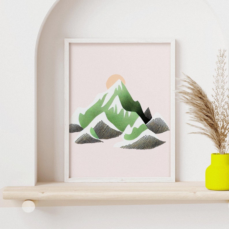 Big Mountain Pink Abstract Korean Trendy Wall Art Boho Wall Art Beige Wall Art Pink Nature Modern Print image 2