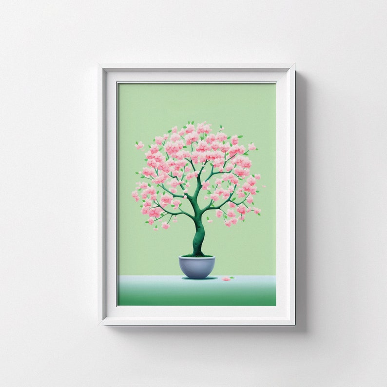 Pastel Green Cherry Blossom Tree Art Print, Transforming Beauty Japanese Landscape, Vintage Inspired Art, Nature Lovers Gift image 8