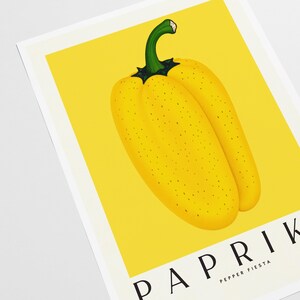 Paprika Fiesta Giallo, Stampa artistica da cucina vintage, Illustrazione di cibo, Stile retrò, Arredamento sala da pranzo, Stampa digitale immagine 3