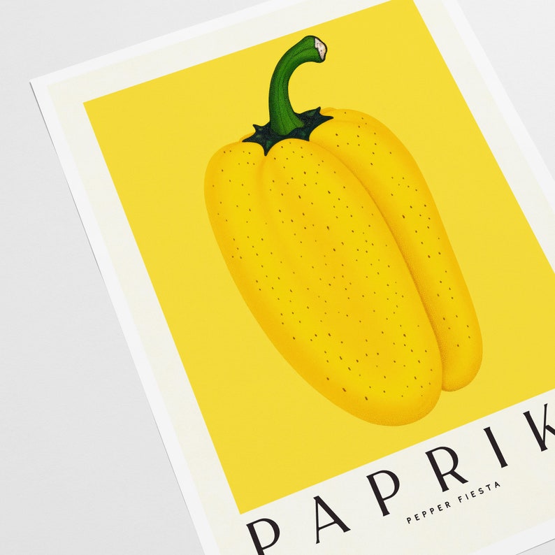 Paprika Fiesta Gelb, Vintage Küche Kunstdruck, Food Illustration, Retro Stil, Esszimmer Dekor, Digitaldruck Bild 3