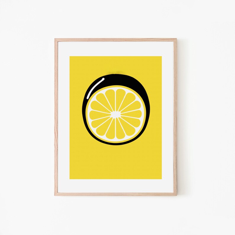 Zesty Lemon Poster Minimalist Fruit Wall Art Bright Kitchen Decor Perfect for Foodies and Modern Home Enthusiasts Yellow Kitchen Art image 1