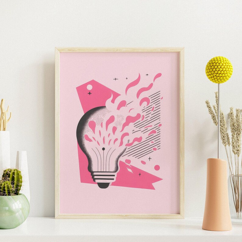 Flowing Ideas Pink Retro Poster Printable Wall Art Digital Download Vintage Illustration Poster Cute Office Wall Art Decor image 2