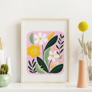 Pink Flower Kitchen Art Botanical Retro Poster Plants Wall Art Print Decorative Art Boho Poster Green Kitchen Print Nature Art image 3