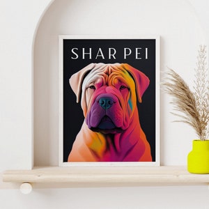 Shar Pei Dog Retro Poster Chinese Breed Art Print Pet Lover Gift Dog Poster Vintage Trendy Art Print Dog Illustration image 2