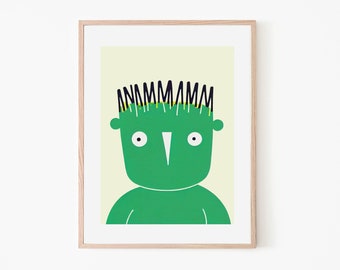 Green Boy Vintage Kids Room | 70s Retro Poster | Trendy Wall Art | Cartoon Poster | Green Childrens Room | Retro Cartoon Art