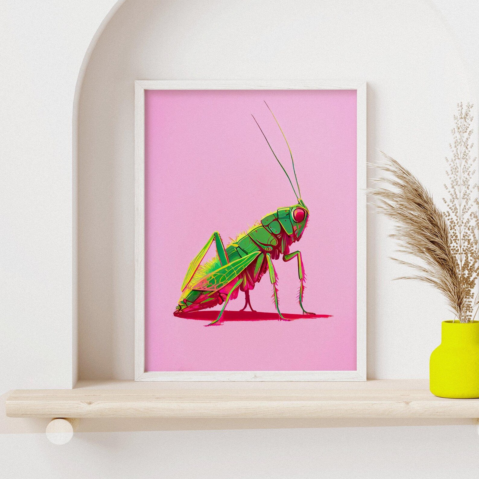 Pink Grasshopper Retro Insect Art Retro Poster Entomology Wall Art ...